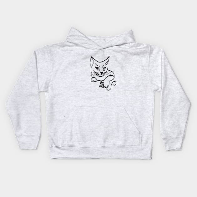 Cat with mouse line art Kids Hoodie by Print Art Station